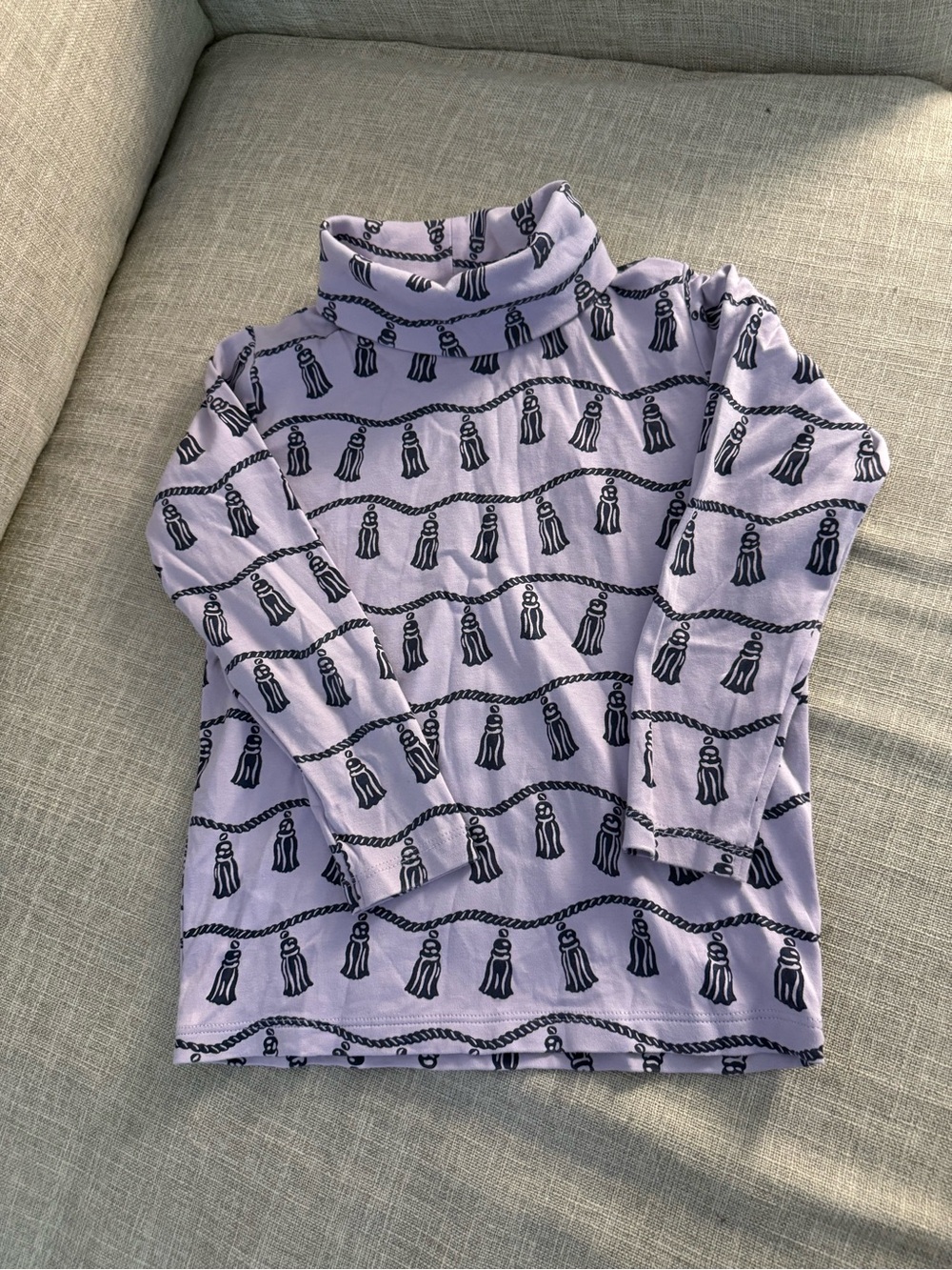 The Beaufort Bonnet Company Lavender Turtleneck with Navy Tassel Rope Print